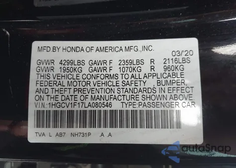 2020 Honda Accord Lx from USA, damaged, VIN 1HGCV1F17LA080546